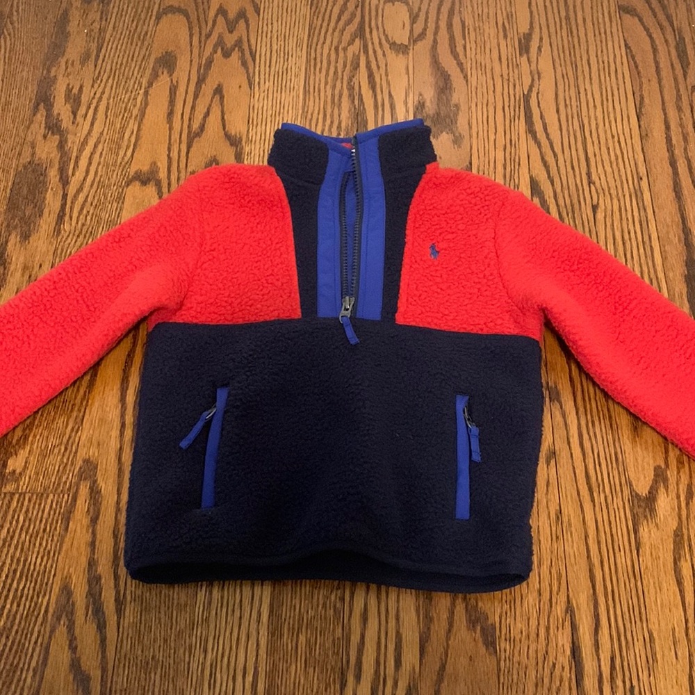 NWT Polo Ralph Lauren 1/2 Zip Fleece Pullover Red Navy and Blue Size 4T